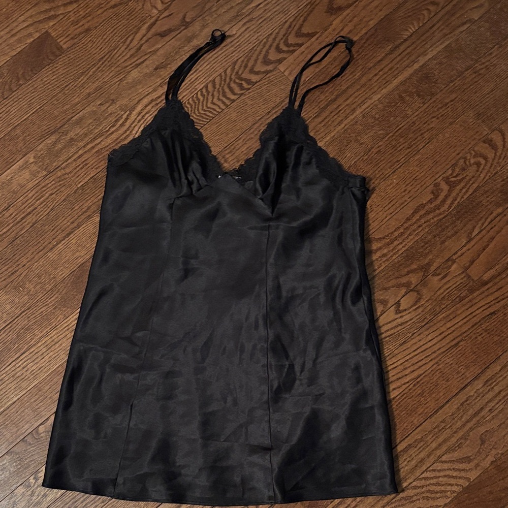 Nostalgic Oscar de la Renta Black Satin Chemise lace trim XL